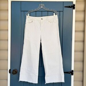 J Jill Pants Full Leg Cropped High Rise Jean Cream/Blue Stripe Size 10